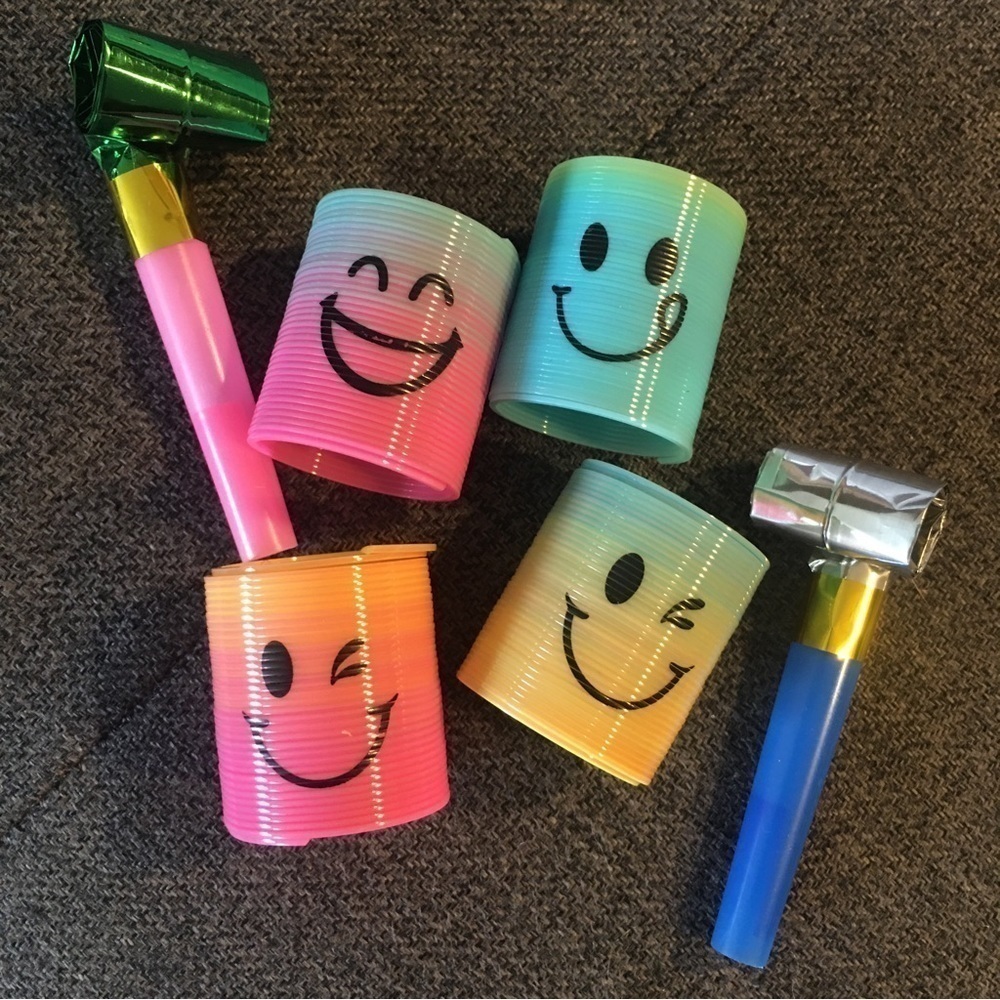 Set/4 Smiley Face Emoji Mini, Colorful Fidget Slinkies, Bright, Neon